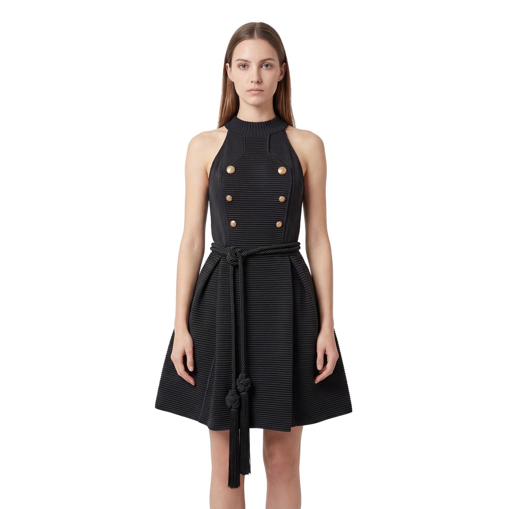 Elisabetta Franchi Black Ribbed Fit & Flare Dress IT 40 / US 4 / UK 8